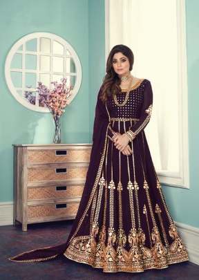 Aashirwad Gulnar Fancy Faux Georgette With Embroidered Anarkali Suit Wine Color DN 8543