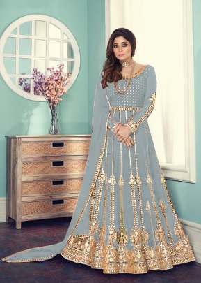 Aashirwad Gulnar Fancy Faux Georgette With Embroidered Anarkali Suit Grey Color DN 8543