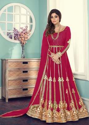 Aashirwad Gulnar Fancy Faux Georgette With Embroidered Anarkali Suit Dark Pink Color DN 8543