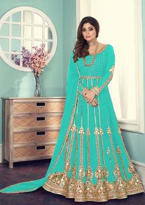 Aashirwad Gulnar Fancy Faux Georgette With Embroidered Anarkali Suit Sky Color DN 8543