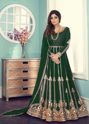 Aashirwad Gulnar Fancy Faux Georgette With Embroidered Anarkali Suit Green Color DN 8543