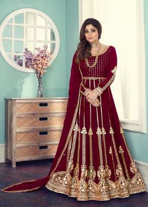 Aashirwad Gulnar Fancy Faux Georgette With Embroidered Anarkali Suit Maroon Color DN 8543