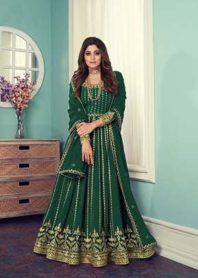 Aashirwad Gulnar Fancy Faux Georgette With Embroidered Anarkali Suit Green Color DN 8545