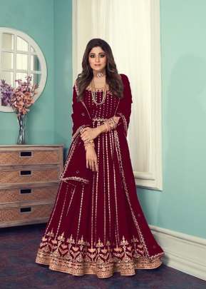 Aashirwad Gulnar Fancy Faux Georgette With Embroidered Anarkali Suit Maroon Color DN 8545