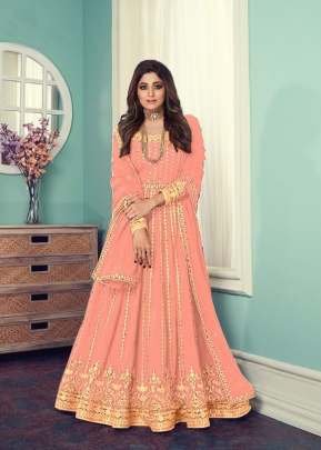 Aashirwad Gulnar Fancy Faux Georgette With Embroidered Anarkali Suit Peach Color DN 8545