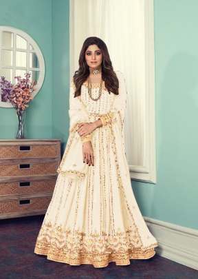 Aashirwad Gulnar Fancy Faux Georgette With Embroidered Anarkali Suit White Color DN 8545