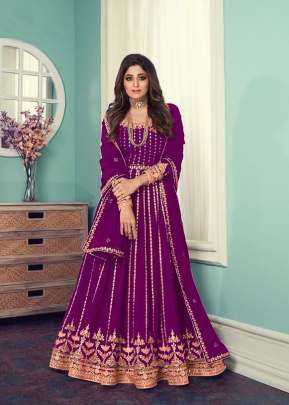 Aashirwad Gulnar Fancy Faux Georgette With Embroidered Anarkali Suit Rani Color DN 8545