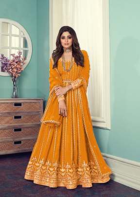 Aashirwad Gulnar Fancy Faux Georgette With Embroidered Anarkali Suit Mustard Yellow Color DN 8545