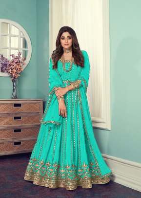 Aashirwad Gulnar Fancy Faux Georgette With Embroidered Anarkali Suit Sky Color DN 8545