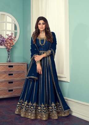 Aashirwad Gulnar Fancy Faux Georgette With Embroidered Anarkali Suit Blue Color DN 8545