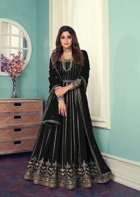 Aashirwad Gulnar Fancy Faux Georgette With Embroidered Anarkali Suit Black Color DN 8545