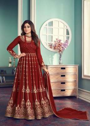 Aashirwad Gulnar Faux Georgette With Embroidery Work Anarkali Gown Maroon Color DN 8542