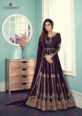 Aashirwad Gulnar Faux Georgette With Embroidery Work Anarkali Gown Wine Color DN 8543