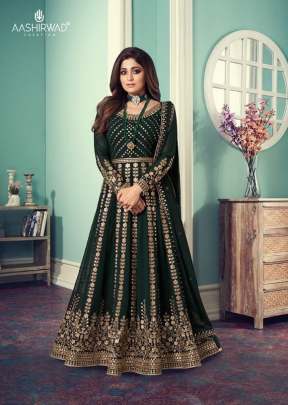 Aashirwad Gulnar Faux Georgette With Embroidery Work Anarkali Gown Green Color DN 8546