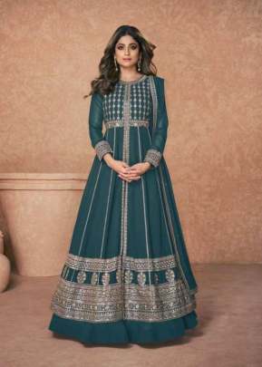 Aashirwad Jannat Heavy Real Georgette With Fancy Embroidered Anarkali Suits Rama Color DN 9236