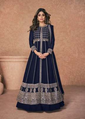 Aashirwad Jannat Heavy Real Georgette With Fancy Embroidered Anarkali Suits Nevy Blue Color DN 9237