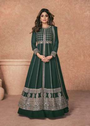 Aashirwad Jannat Heavy Real Georgette With Fancy Embroidered Anarkali Suits Bottle Green Color DN 9238