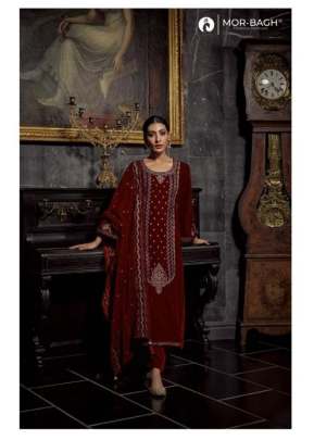 Aashirwad Mor Bagh Eman Pure Viscose Velvet With Embroidery Work Designer Suit Maroon Color DN 9419