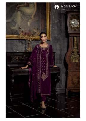 Aashirwad Mor Bagh Eman Pure Viscose Velvet With Embroidery Work Designer Suit Wine Color DN 9419