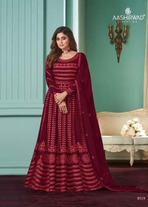 Aashirwad Rose Foux Georgette Anarkali Gown Red Color DN 8519