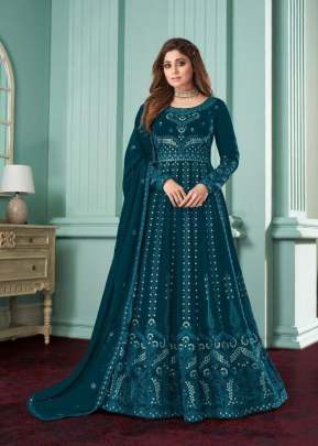 Aashirwad Rose Foux Georgette Embroidered Anarkali Gown Rama Color DN 8521