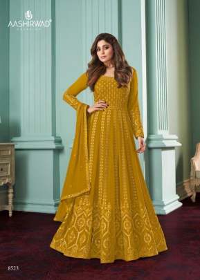 Aashirwad Rose Foux Georgette Anarkali Gown Mustard Yellow Color DN 8523