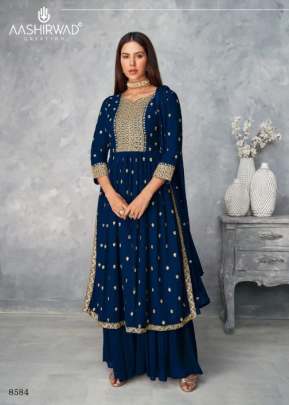 Aashirwad Satrangi Designer Georgette Embroidery Work Palazzo Suit Royal Blue Color DN 8584