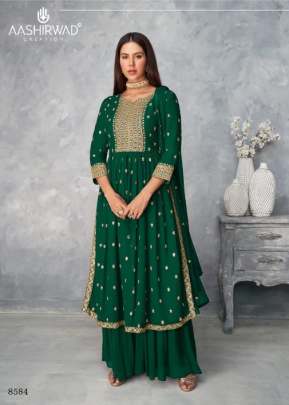 Aashirwad Satrangi Designer Georgette Embroidery Work Palazzo Suit Green Color DN 8584