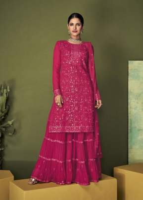 Aashirwad Sayuri Colours Heavy Faux Georgette Embroidery Work Sharara Suit Dark Pink Color DN 156 A