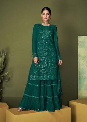 Aashirwad Sayuri Colours Heavy Faux Georgette Embroidery Work Sharara Suit Green Color DN 156 C