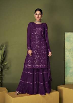 Aashirwad Sayuri Colours Heavy Faux Georgette Embroidery Work Sharara Suit Wine Color DN 156 D