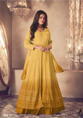 Aashirwad Sayuri Heavy Faux Georgette Embroidery With Sequence Work Anarkali Suit Mustard Yellow Color DN 122