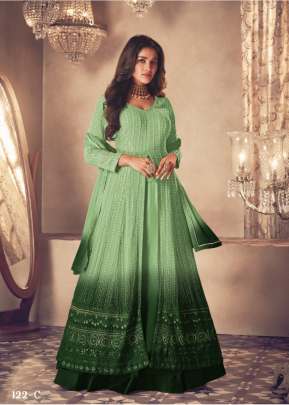 Aashirwad Sayuri Heavy Faux Georgette Embroidery With Sequence Work Anarkali Suit Pista Color DN 122