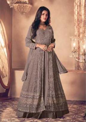 Aashirwad Sayuri Noor Gold Heavy Faux Georgette Anarkali Gown Grey Color DN 122 B