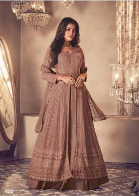 Aashirwad Sayuri Noor Gold Heavy Faux Georgette Anarkali Gown  Chiku Color DN 122