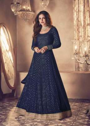 Aashirwad Sayuri Noor Heavy Bluming Georgette Fancy Anarkali Gown Blue Color DN 121