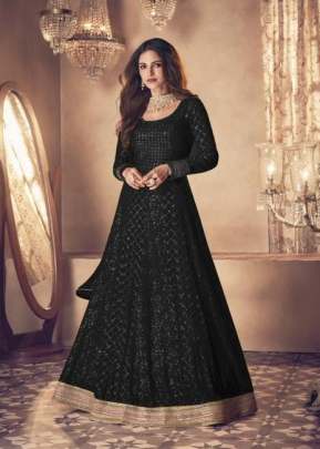 Aashirwad Sayuri Noor Heavy Bluming Georgette Designer Anarkali Gown Black Color DN 121