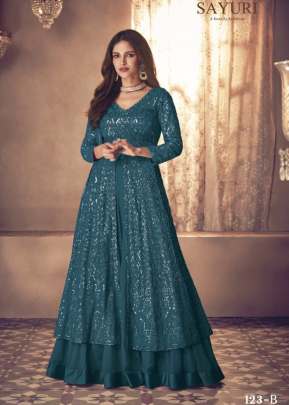 Aashirwad Sayuri Noor Heavy Faux Georgette Anarkali Gown Sky Blue Color DN 123