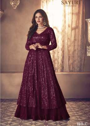 Aashirwad Sayuri Noor Heavy Faux Georgette Anarkali Gown Wine Color DN 123