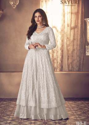 Aashirwad Sayuri Noor Heavy Faux Georgette Anarkali Gown White Color DN 123