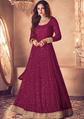 Aashirwad Sayuri Noor Real Georgette Gown With Embroidery Burgundy Wine Color DN 121