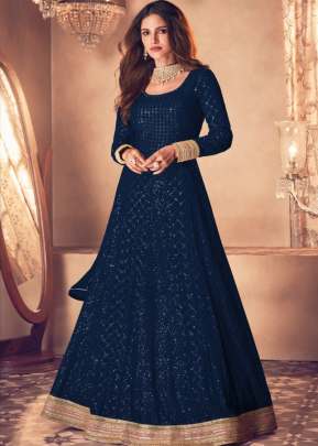 Aashirwad Sayuri Noor Real Georgette Fancy Designer Gown Nevy Blue Color DN 121