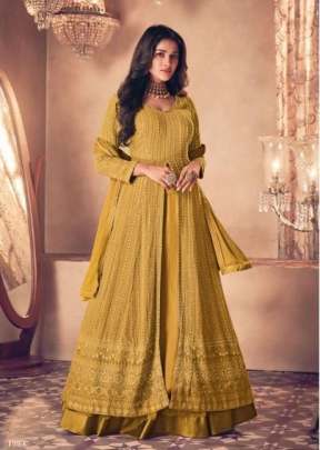 Aashirwad Sayuri Noor Real Georgette Anarkali Gown Mustard Yellow Color DN 122