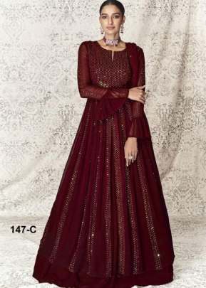 Aashirwad Sayuri Varima Real Georgette Anarkali Salwar Suit Maroon Color DN 147