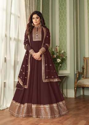 Aashirwad Vihana Foux Georgette Fancy Designer Anarkali Gown Coffee Color DN 8630