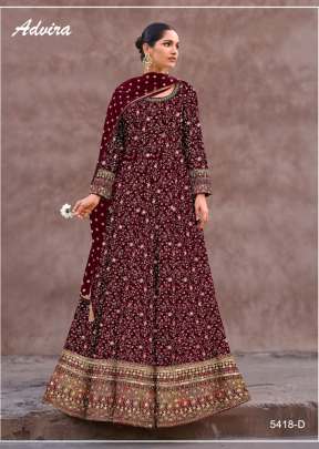 Advira Heavy Faux Georgette With Embroidery Sequence Work Anarkali Gown Maroon Color DN 5418