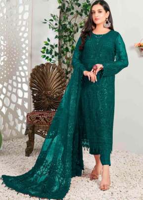 Al Karam Georgette With Heavy Embroidery And Sequence Work Pakistani Suit Blue Color DN 1519