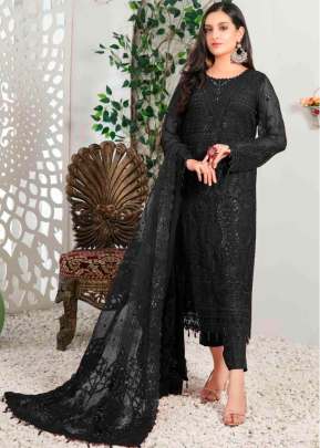 Al Karam Georgette With Heavy Embroidery And Sequence Work Pakistani Suit Black Color DN 1519