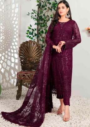 Al Karam Georgette With Heavy Embroidery And Sequence Work Pakistani Suit Wine Color DN 1519