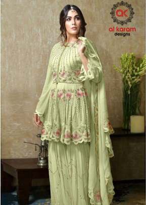 Al Karam Heavy Georgette With Embroidery Work Pakisani Suit Pista Color DN 16011